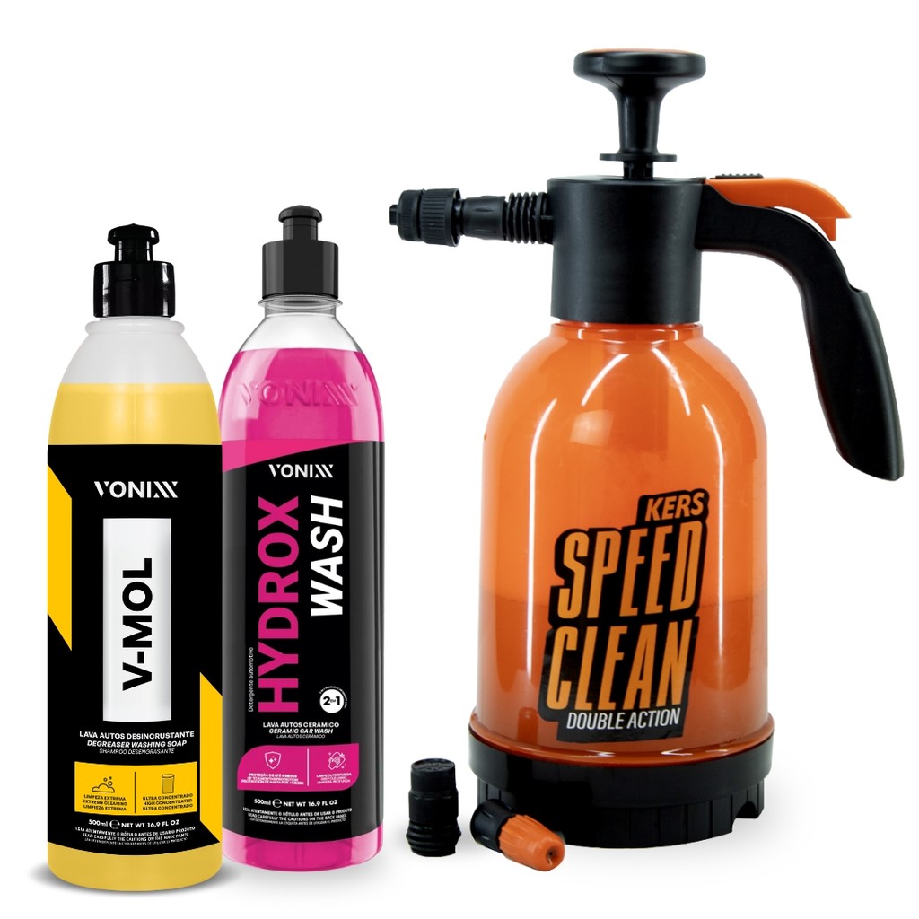 Kit Lavagem Completa Profissional Kers + Vonixx  - Pulverizador Speed Clean + Hydrox Wash Vonixx + V-Mol Vonixx