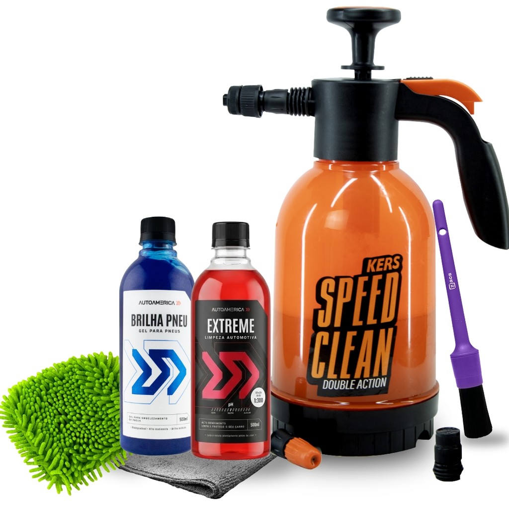 Kit Profissional Speed Clean 2l+ Extreme 500ml + Brilha Pneus 500ml + Luva + Pincel + Microfibra