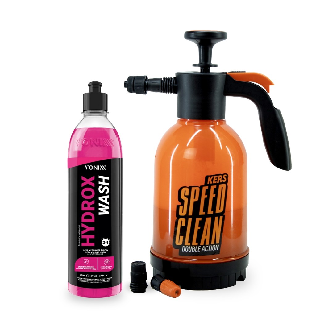 Pulverizador Manual Kers Speed Clean 2 em 1 Double Action Limpeza Profissional 2L + Shampoo Vonixx Hydrox Wash