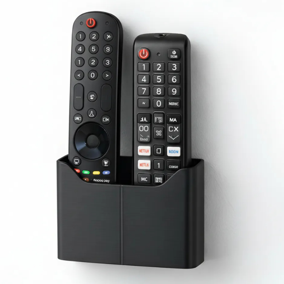 Suporte De Parede Porta 2 Controles Remoto Ar E Tv Home Preto e Branco