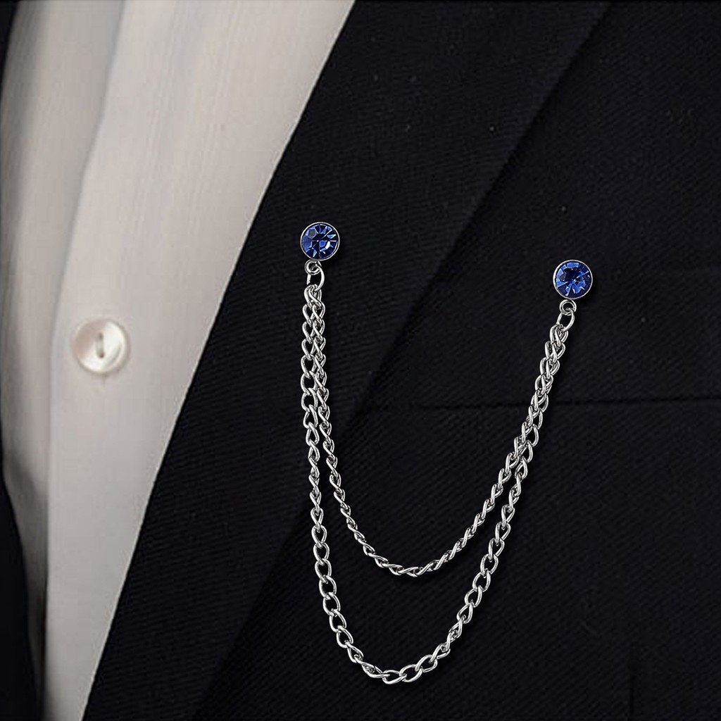 Elastore Masculino Terno Pino Strass Decoração Correntes Duplas Antiderrapante Vestir-Se Polido Casaco Colarinho Broche