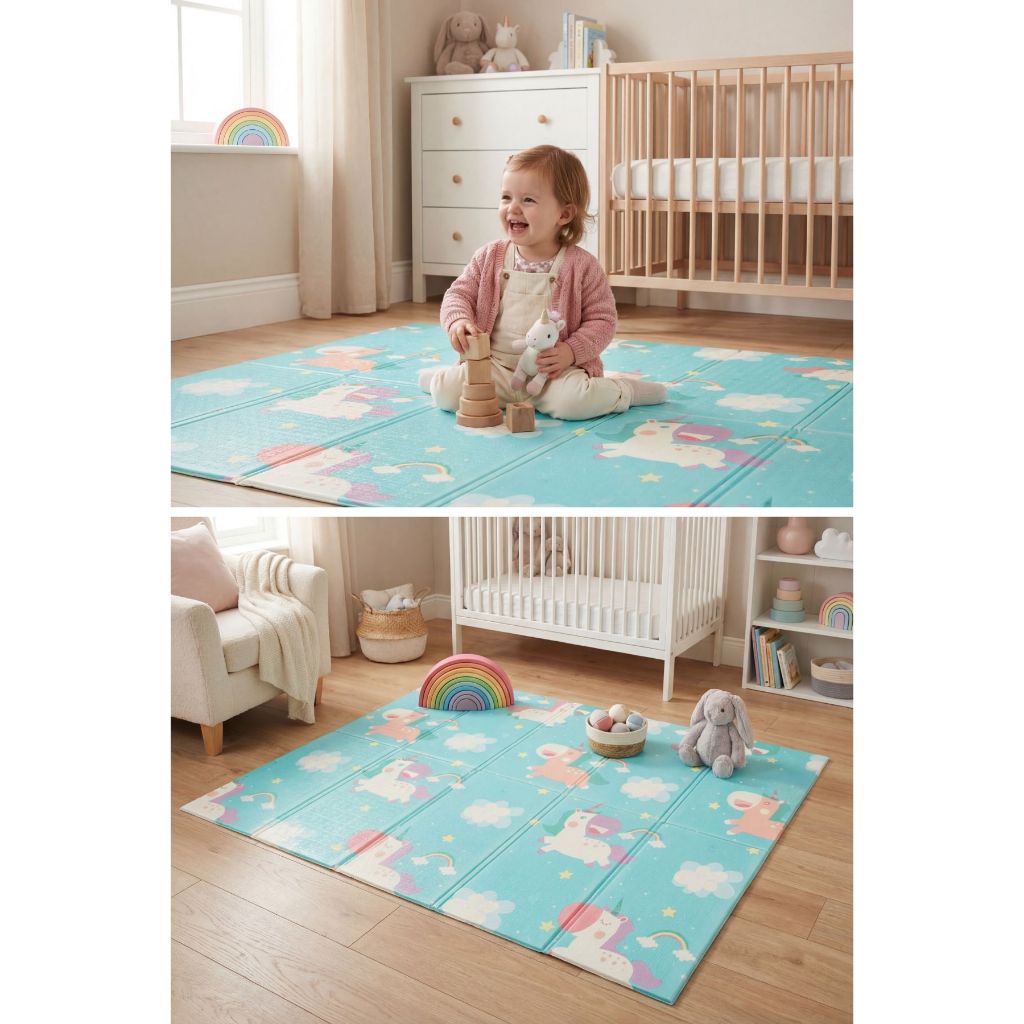 Tapete Tatame Infantil Dobrável Dupla Face 180x120 Impermeável Antiderrapante