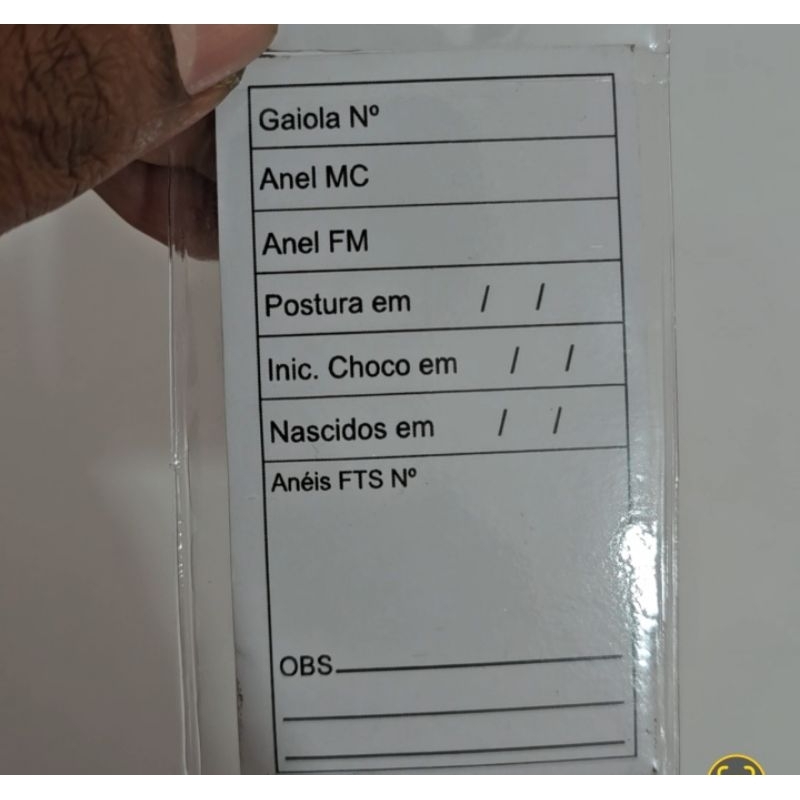 kit 1 Crachá + 4 cartões para para controle de reprodução de aves