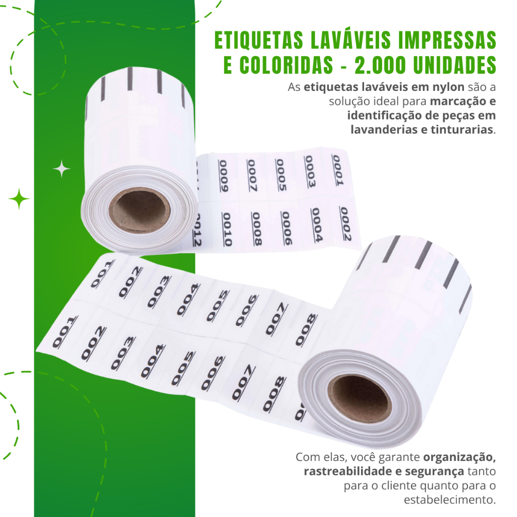 Etiqueta Lavavél para Controle de Roupas IMPRESSA - 2.000 tags Numerada