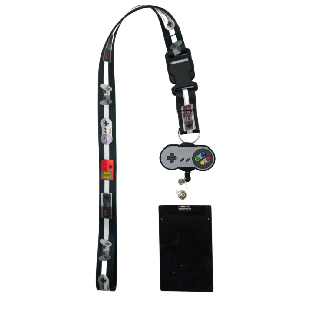 Kit Cordão com Fecho Engate Rápido Controles + Porta Crachá Retrátil N + Porta Cartão preto