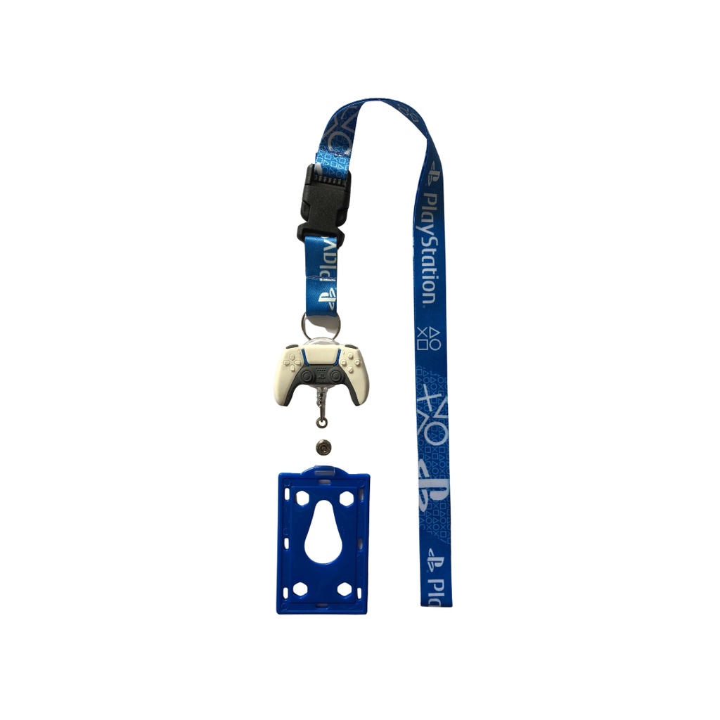 Kit Cordão jogos com Fecho Engate Rápido + Porta Crachá Retrátil controle Play 5 + Porta Cartão