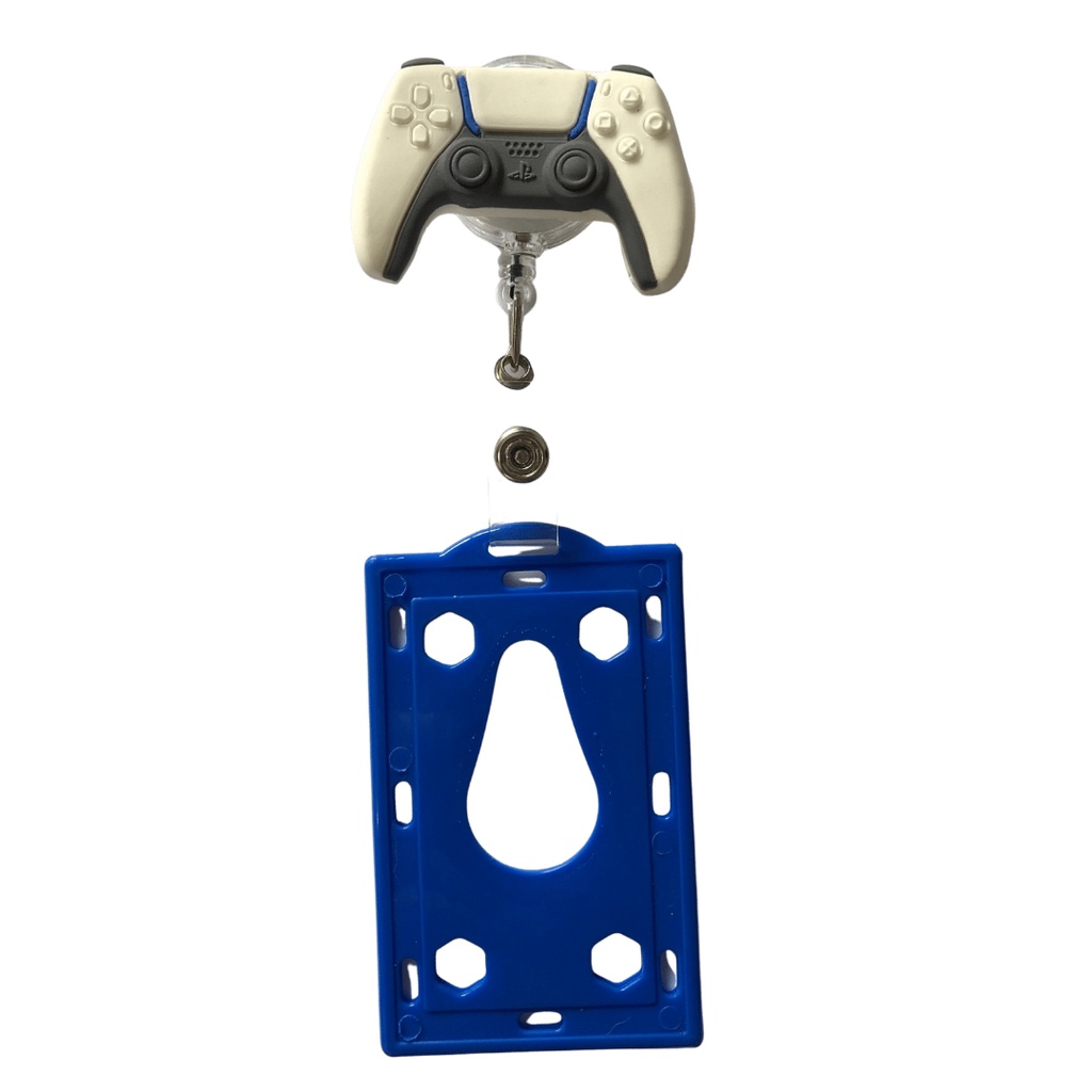 Kit Porta Crachá Retrátil Personalizado Controle Jogos + Porta Cartão Azul