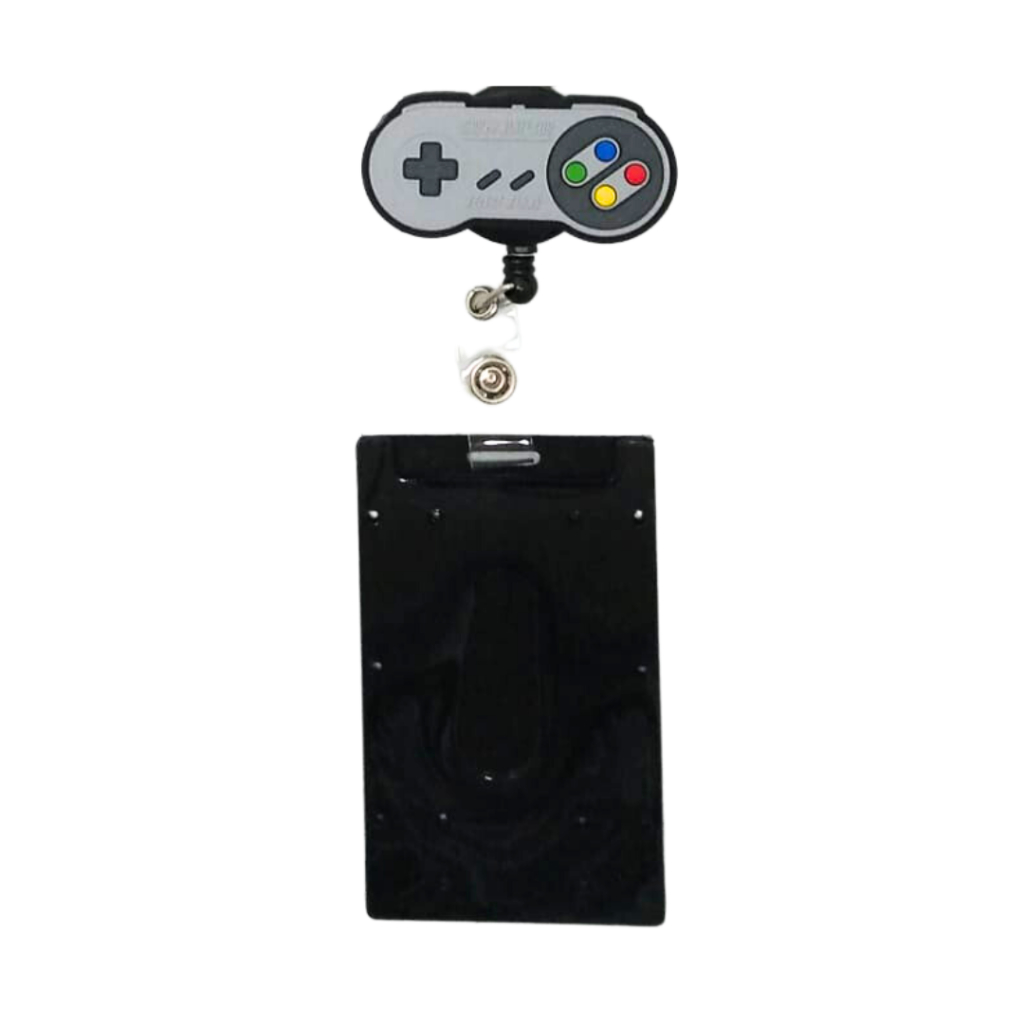 Kit Porta Crachá Retrátil Personalizado Controle N + Porta Cartão Preto