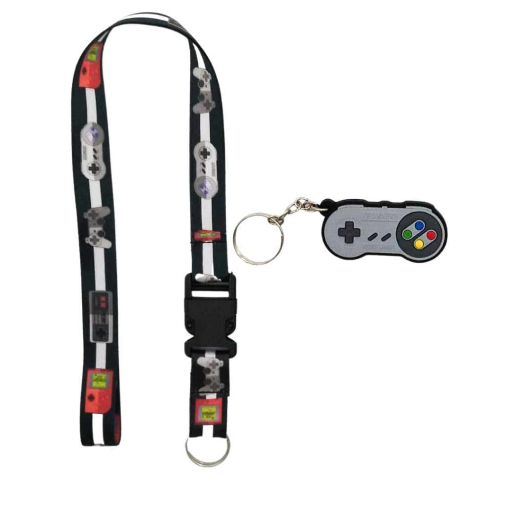 Kit Cordão Pescoço Fecho Engate Rápido Controles + Chaveiro Emborrachado