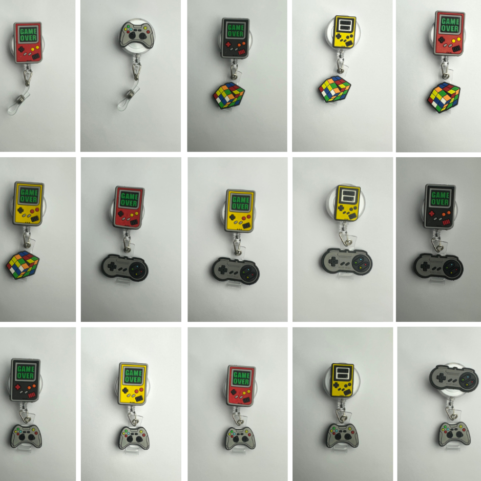 Porta Crachá Retrátil Roller Clip Personalizados Temático Vídeo Game | Cubo Mágico | Controle Game | Gamer | Joystick