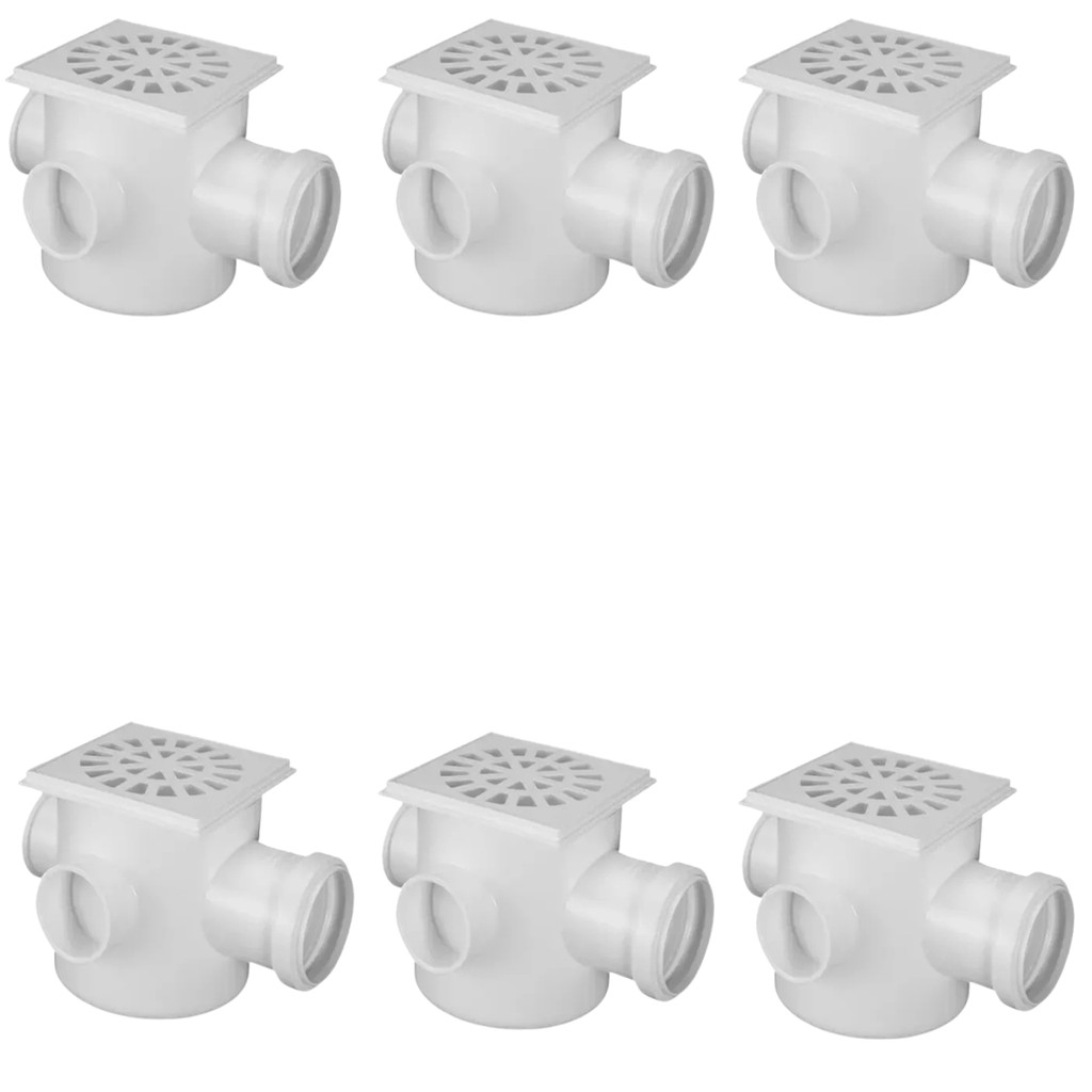 Caixa Sifonada Quadrada DN 100x100x50 PVC c/ Grelha | Akato | Kit 06 Un