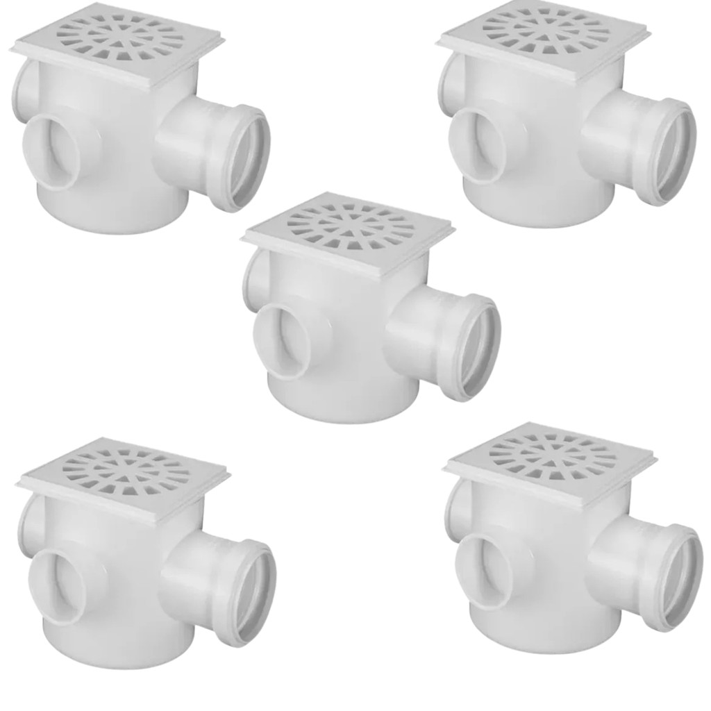 Caixa Sifonada Quadrada DN 100x100x50 PVC c/ Grelha | Akato | Kit 05 Un