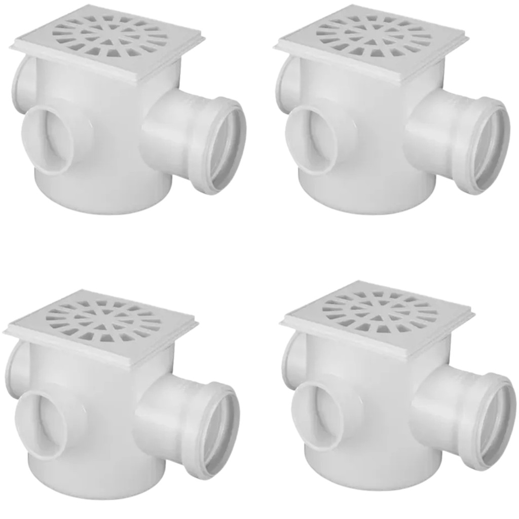 Caixa Sifonada Quadrada DN 100x100x50 PVC c/ Grelha | Akato | Kit 04 Un