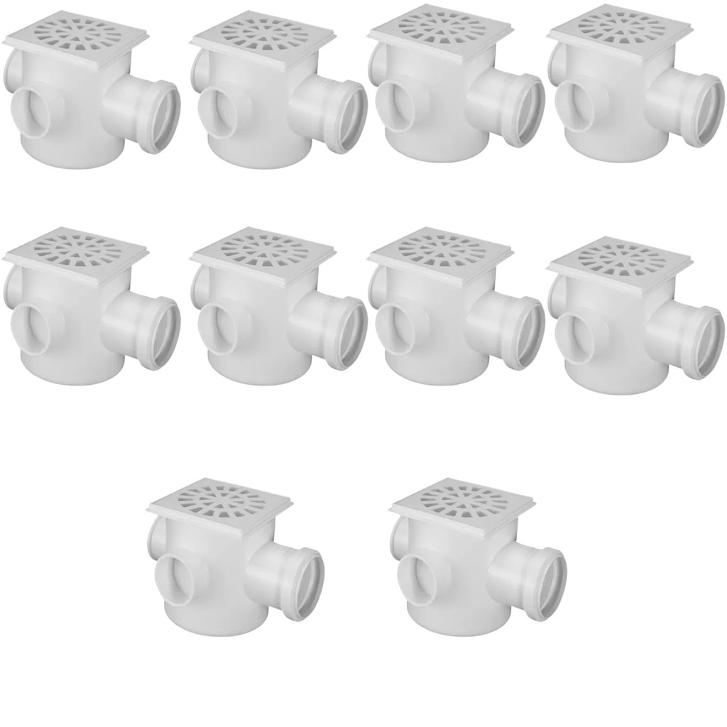 Caixa Sifonada Quadrada DN 100x100x50 PVC c/ Grelha | Akato | Kit 10 Un