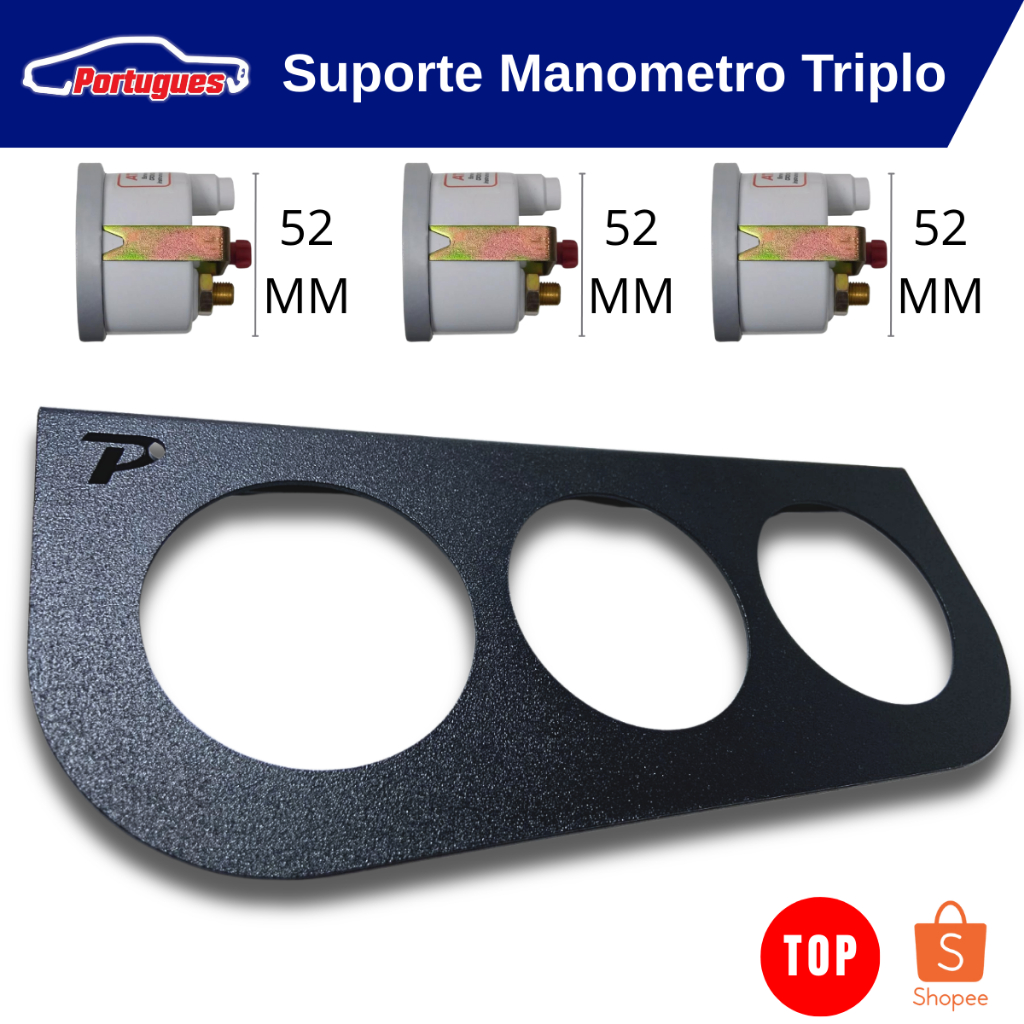 Suporte 3 Relógios Manometros 52mm Universal Pintura Eletrostatica texturizada