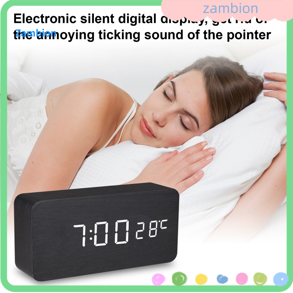 Dimmable Alarm Clock Wooden Digital with Led Display Screen Snooze Function Temperature – Easy to Read Modern Design f