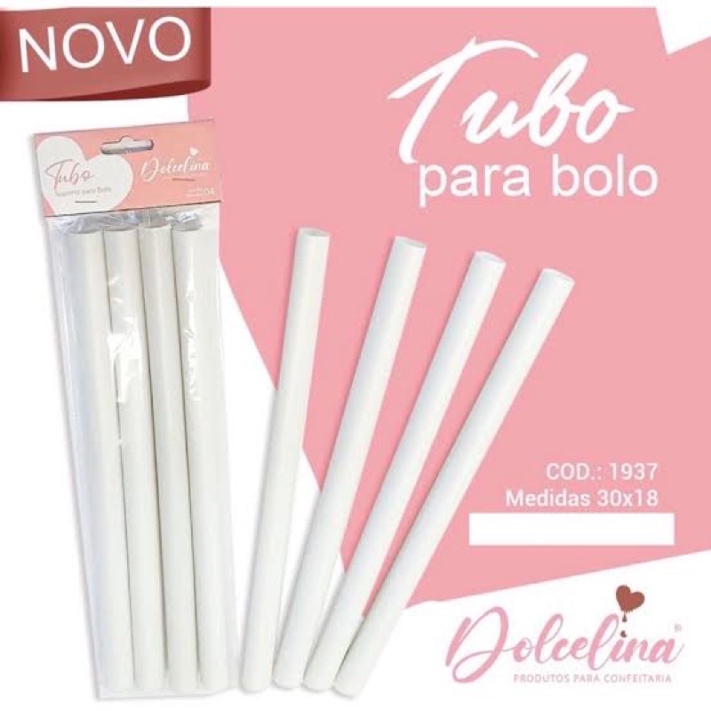 Tubo Plástico para Bolo Sustentação de Andar 30x18cm 04 unidades