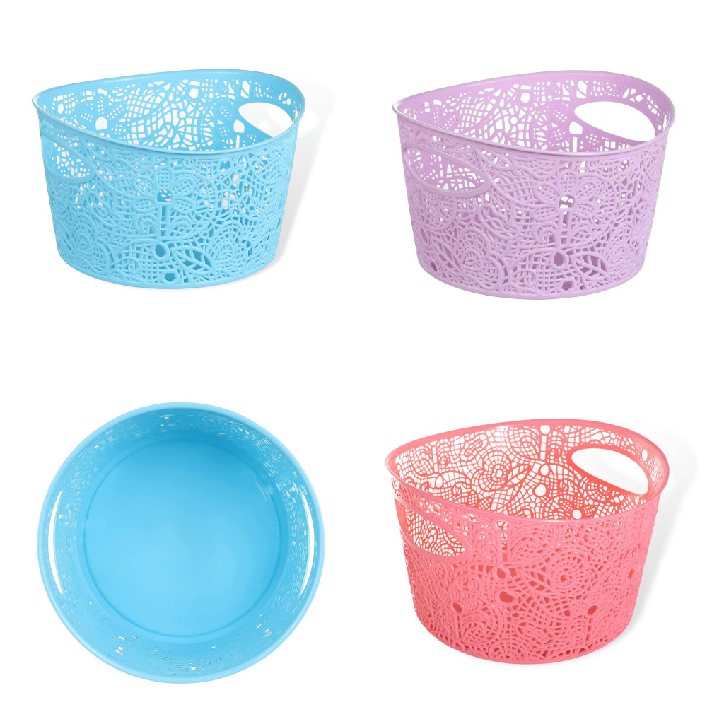 Cesto Organizador Multiuso Redondo Com Alça Casa Decoração Cestinha Plástica Colorida Redonda 30x18CM Útil Bazar