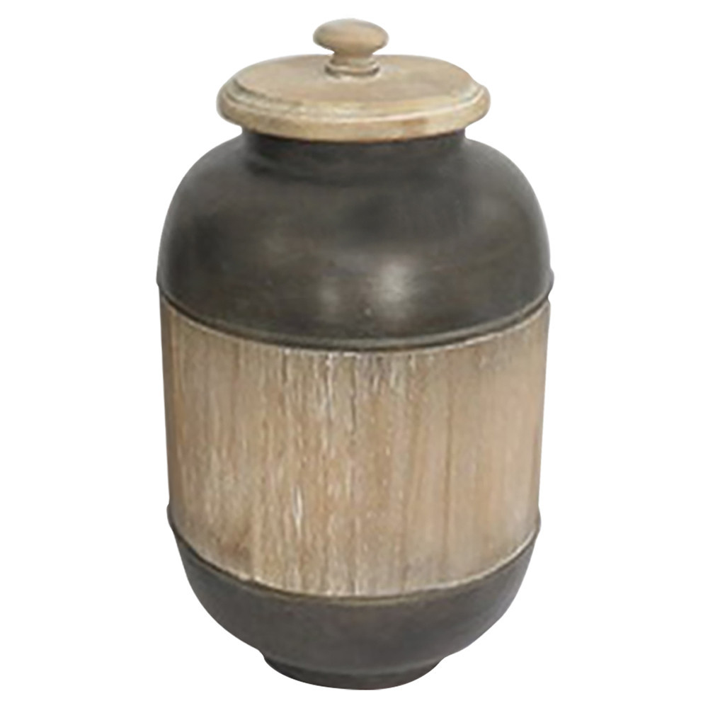 Vaso Pote Madeira C/Metal Marrom 30x18cm BTC