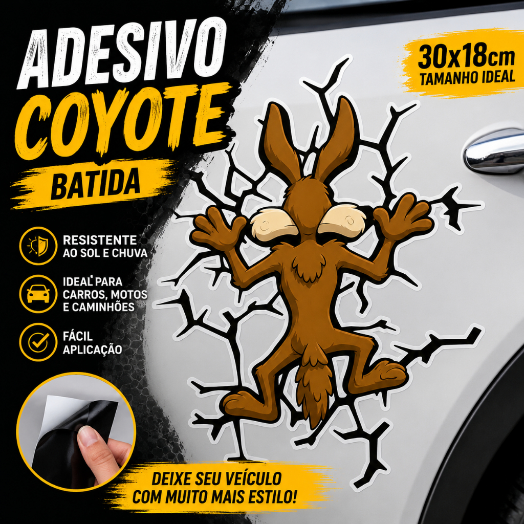 Adesivo Coiote Batida 30x18cm Carro Moto Caminhão Automotivo