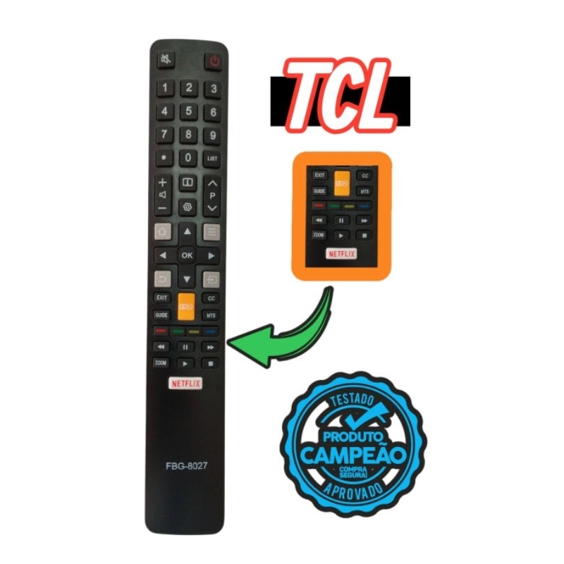 Controle Remoto Tv Dled Tcl com Netflix e Globoplay Smart L32S4900S FBG-8027