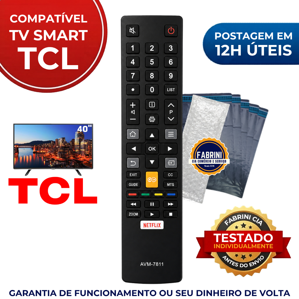 Controle Remoto Compatível para Tv TCL Smart 4k 7811 L40s4900fs / L43s4900f / U55C7006 / L32S4900S