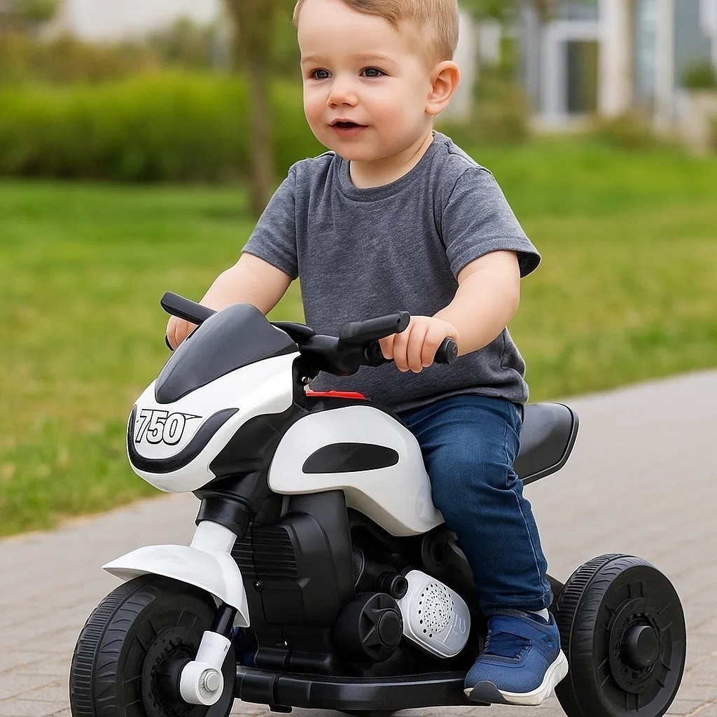 Moto Elétrica Infantil 6V Branca Mini Moto Bateria Recarregável Criança Passeio Brinquedo Achadinhos