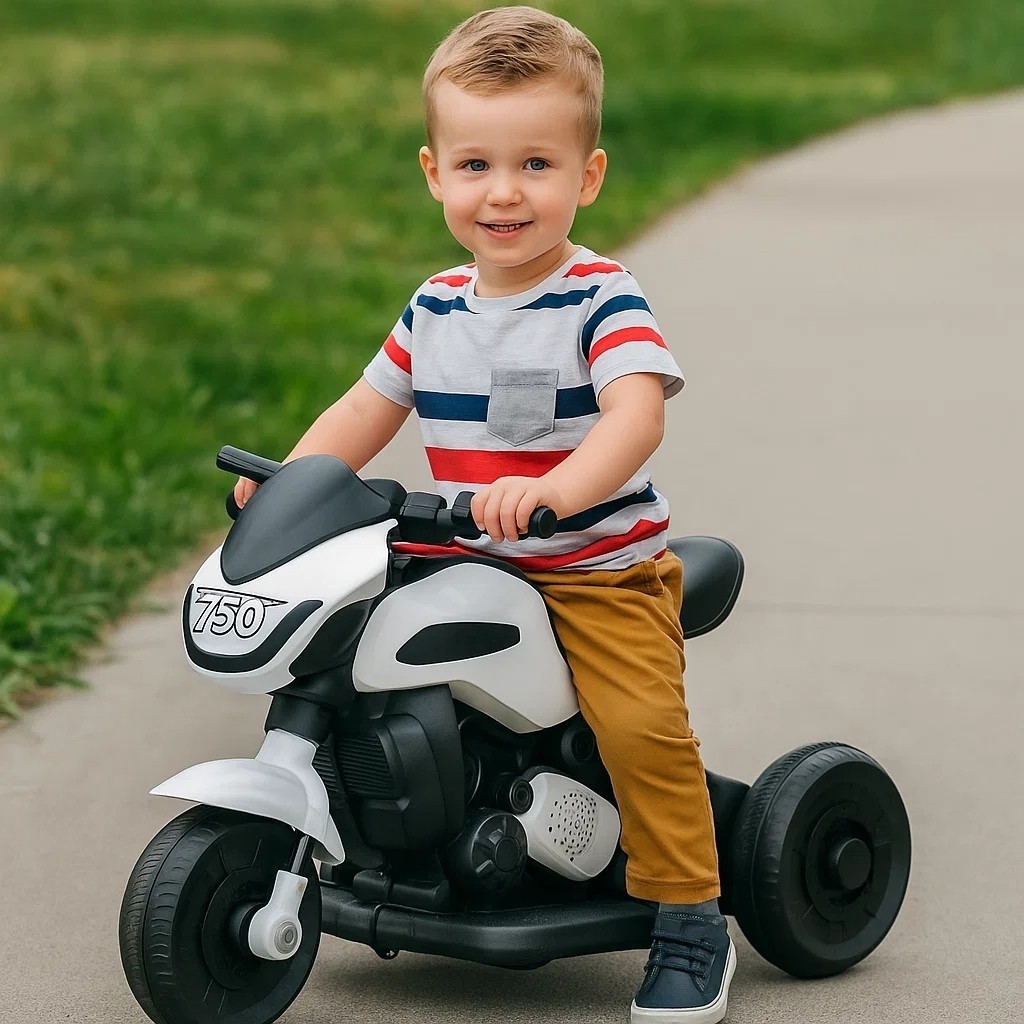 Motoca Elétrica Infantil 6V Branca Mini Moto Passeio Coordenação Motora Bateria Recarregável