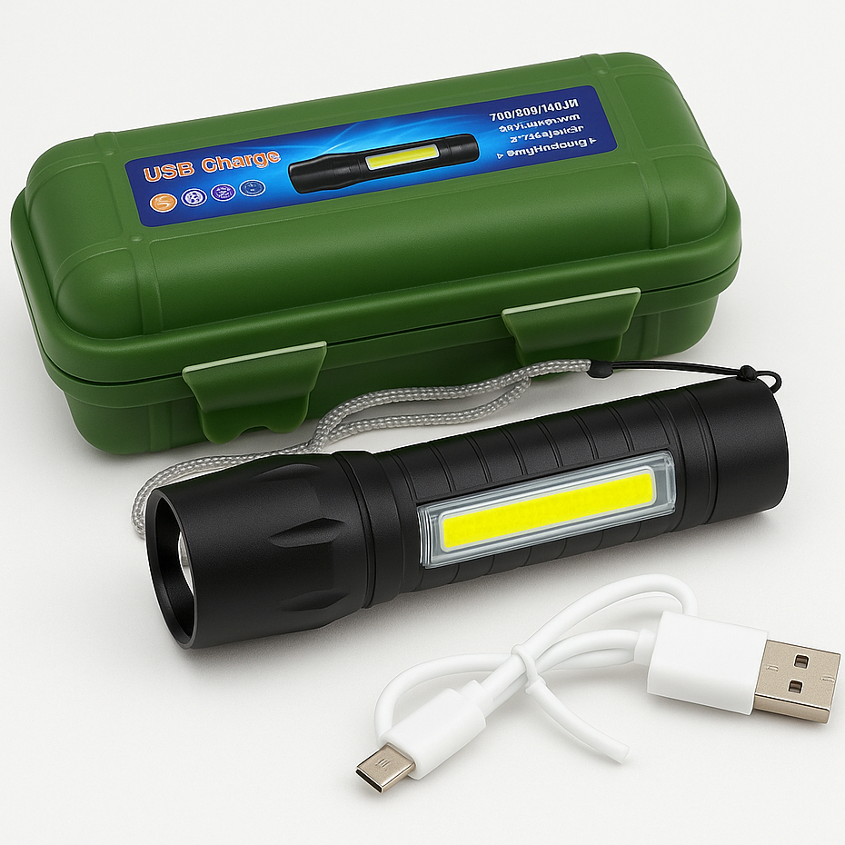 Mini Lanterna Tática Luz LED Zoom Variável Recarregável USB Multi Função Brilhante