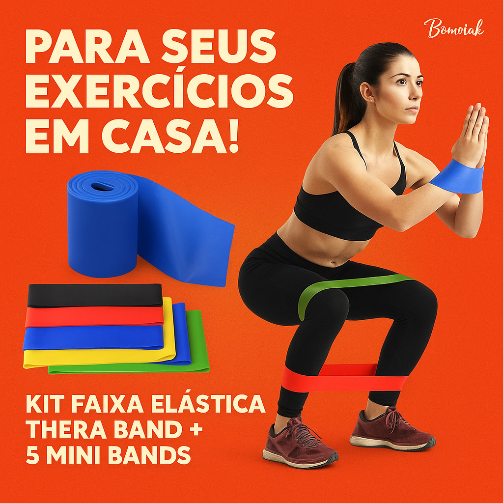 Faixa Elástica Thera Band + 5 Mini Bands – Treinos em Casa, Academia, Crossfit e Reabilitação