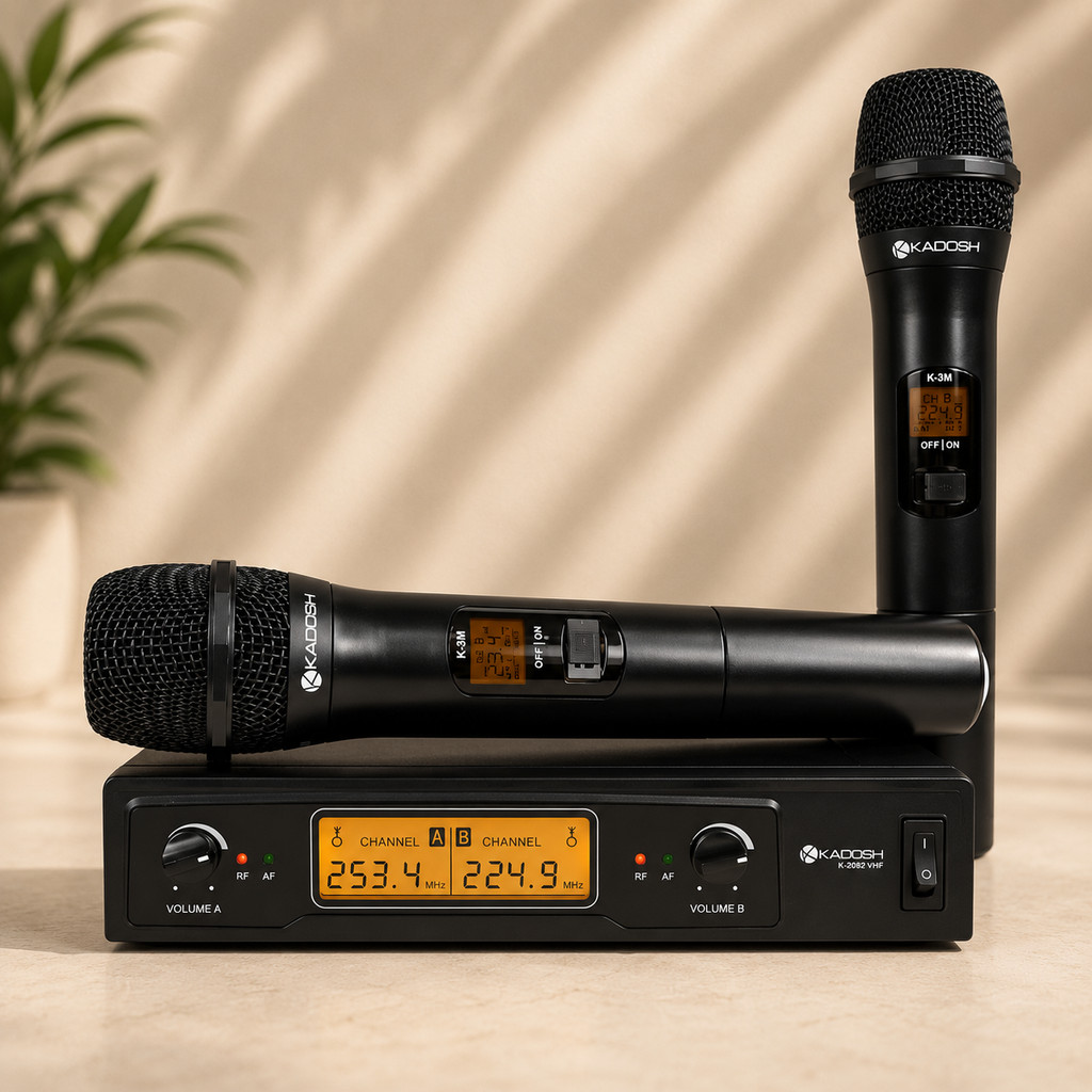 Microfone Kadosh K-302m Sem Fio Duplo Vhf Wireless System Cor Preto