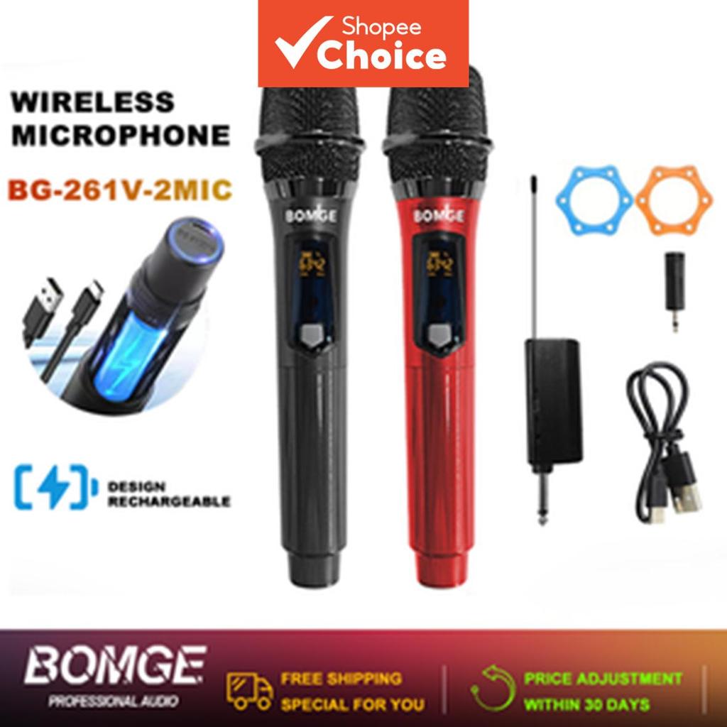 BOMGE Sistema de Microfone Dinâmico Wireless Duplo UHF com Receptor 1800mAh