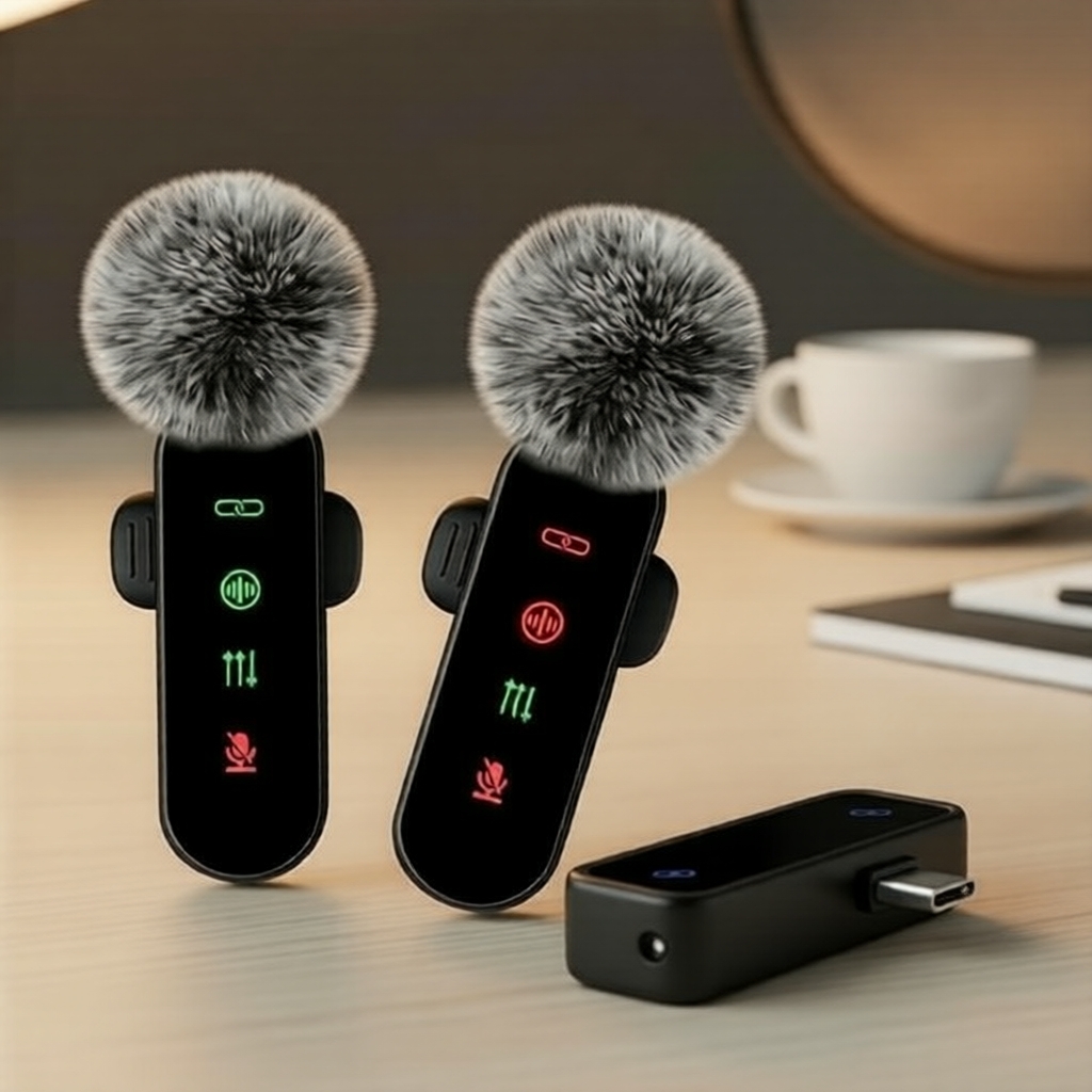 Kit de Microfone de Lapela Wireless (Preto), Microfone Duplo com Cancelamento de Ruído, Plug & Play para Vlogging//Ao