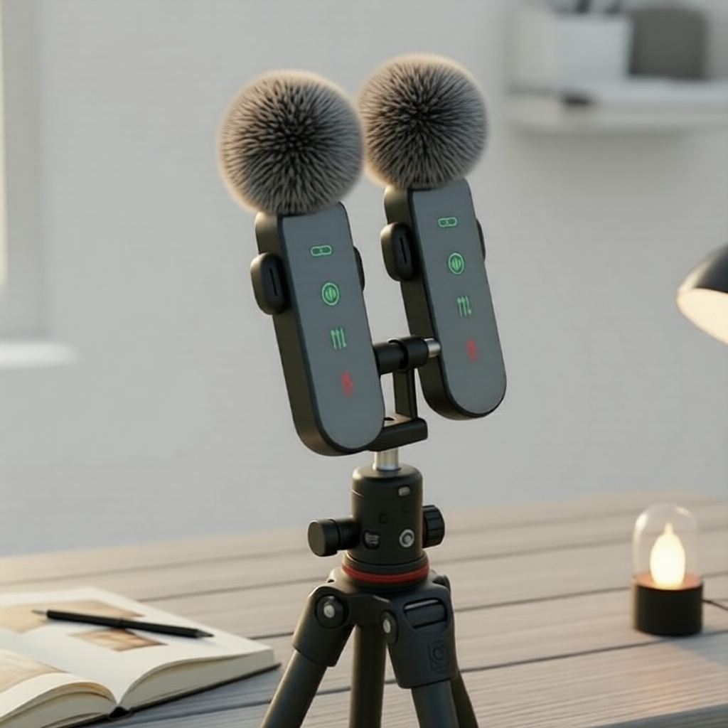 Microfone de Lapela Duplo Plug & Play, Wireless com Redução de Ruído para iPhone e Android, Ideal para Vlogging e