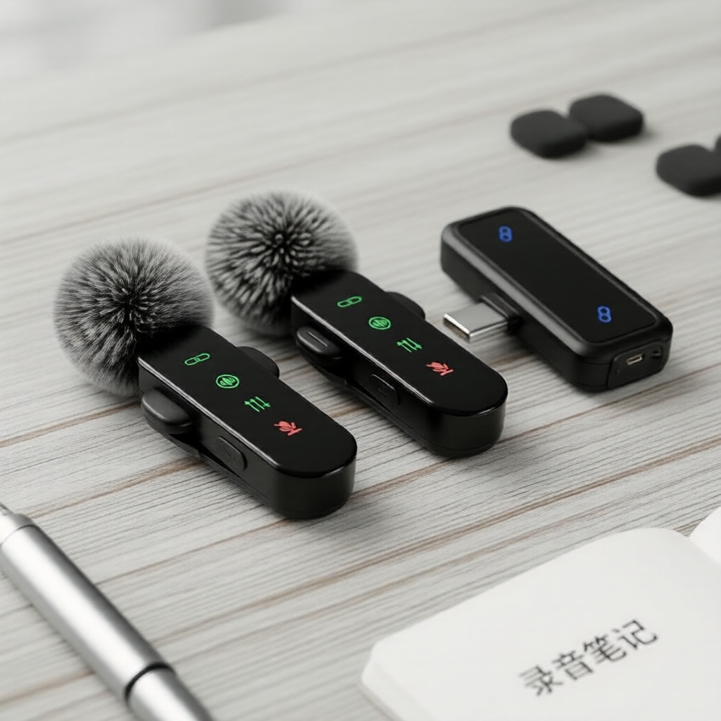 Microfone de Lapela Wireless com Presilha, Duplo Microfones, Cancelamento Ativo de Ruído, Fácil Plug & Play para