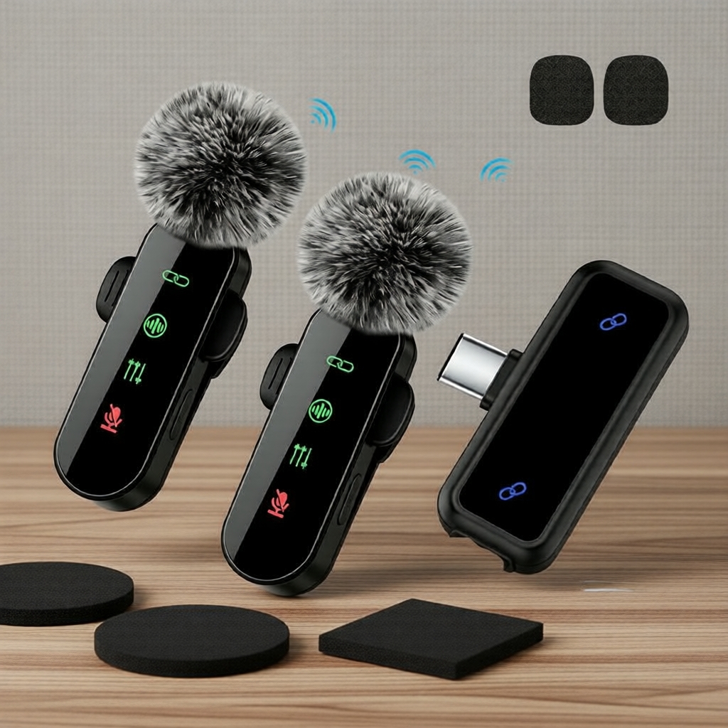 Kit de Microfone de Lapela Duplo Wireless, Com Redução de Ruído, Clip-On, Plug & Play USB, Compatível com Equipamentos
