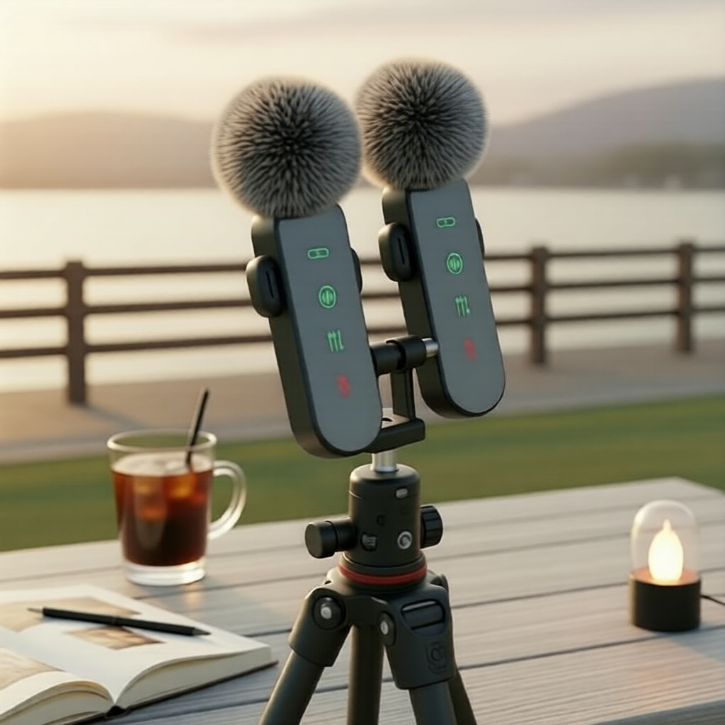 Microfone de Lapela Wireless para iPhone & Android, Mic Duplo Lavalier com Cancelamento de Ruído, Plug & Play para