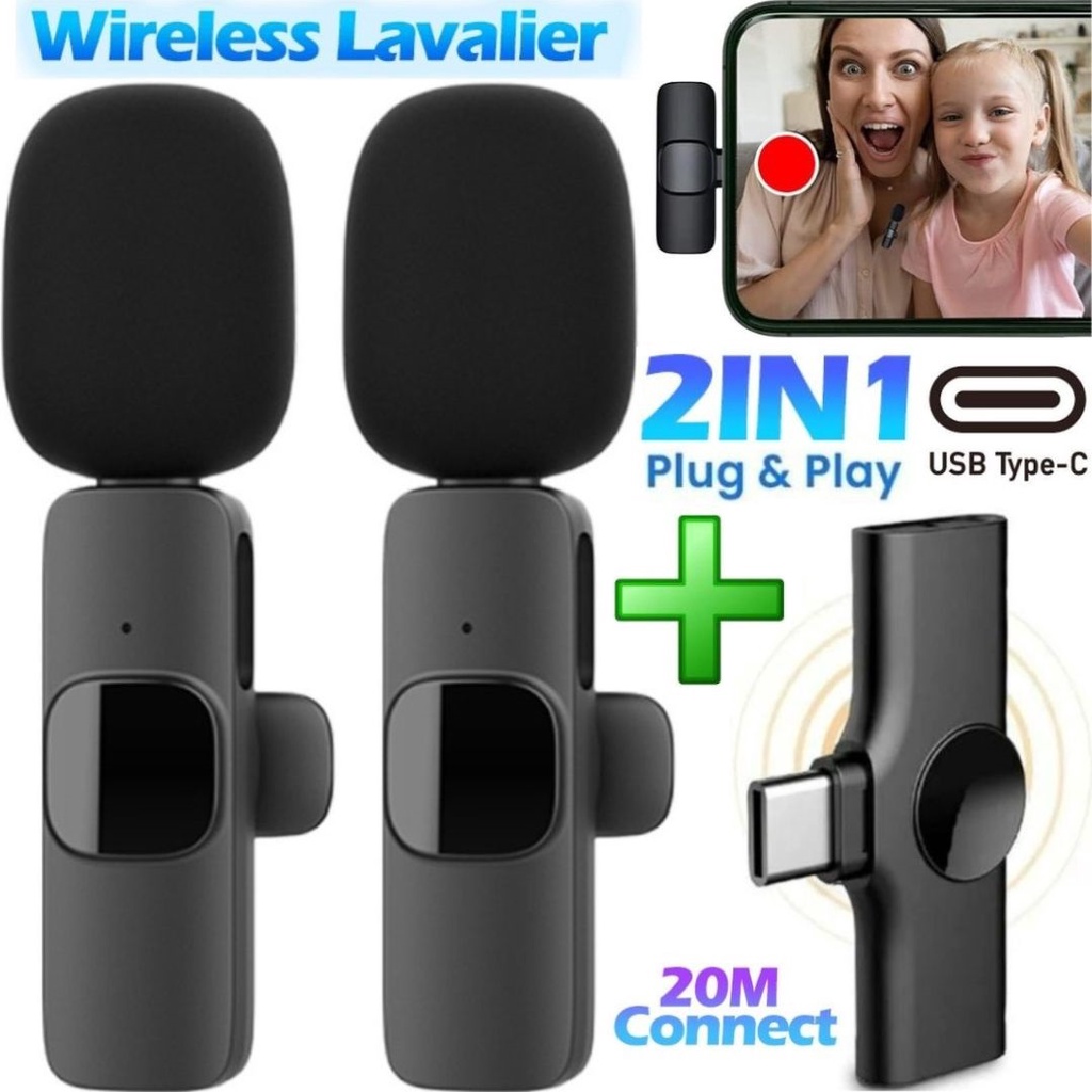 Microfone Lapela Duplo Sem Fio Wireless Tipo-c Gravação Profissional no Celular