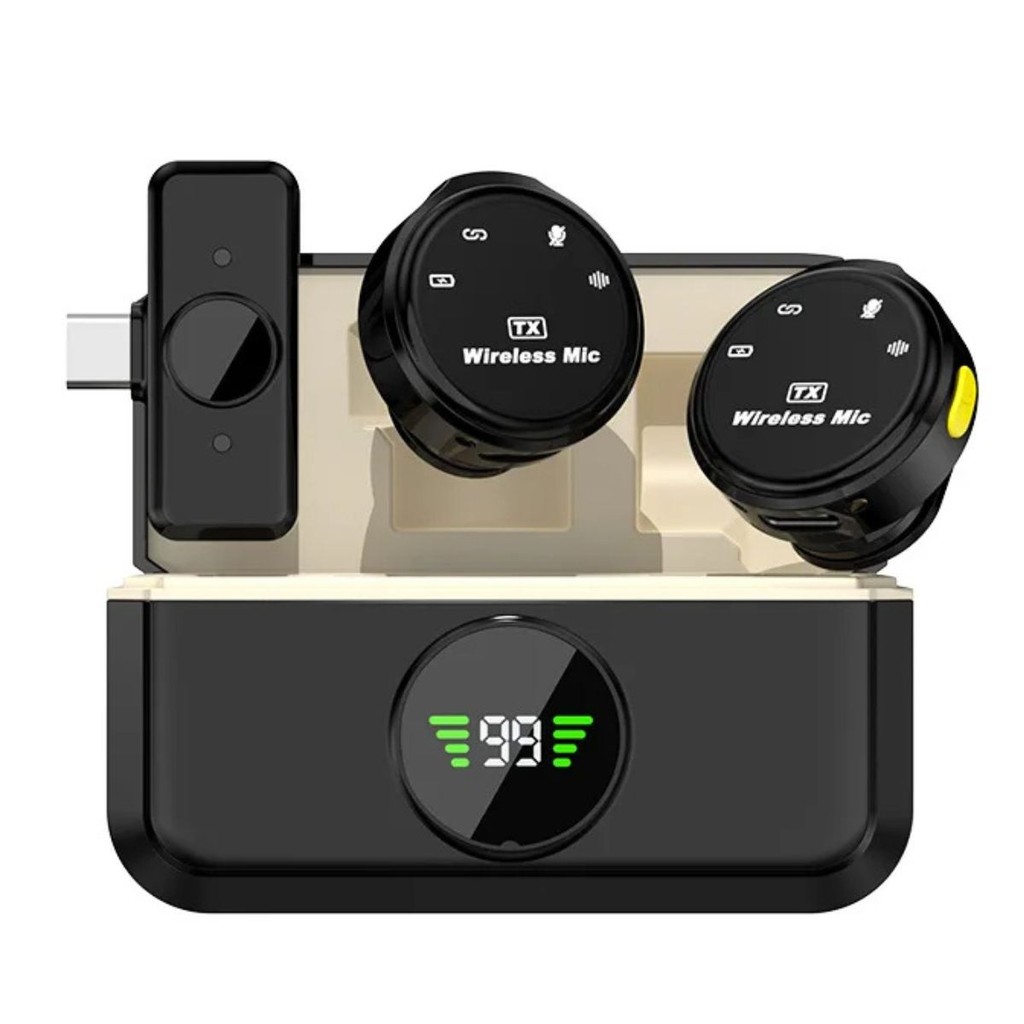 Kit Microfone Duplo Lapela Wireless Tipo-C Compatível c/ Android