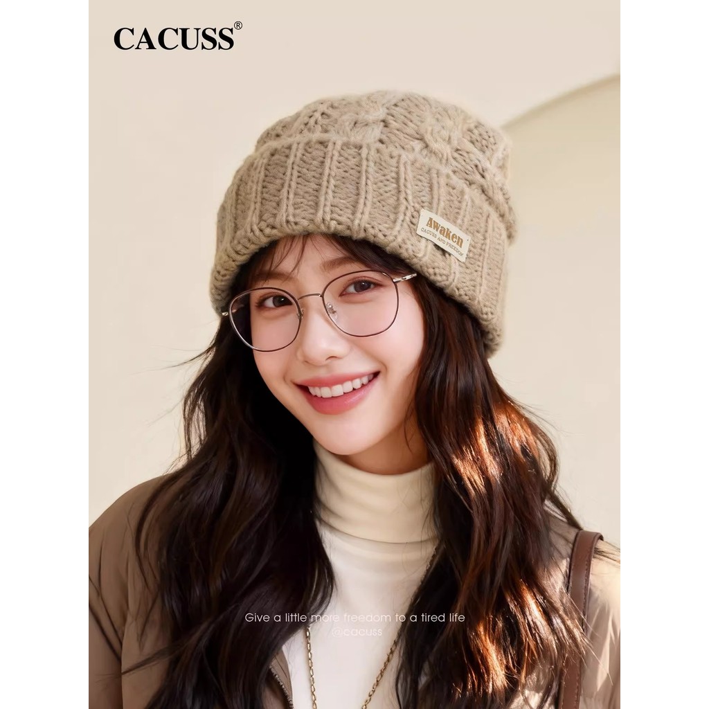 CACUSS Chapéu feminino inverno novo estilo fio grosso torção chapéu de malha manter quente proteção contra frio proteção