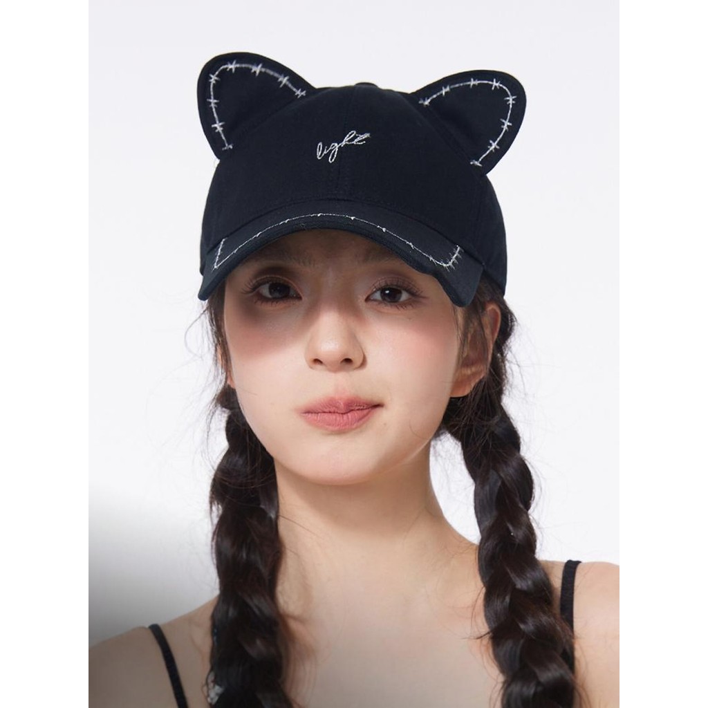 CACUSS Boné de orelha de gato feminino primavera verão brincalhão redução de idade pequena viseira facial doce legal exc
