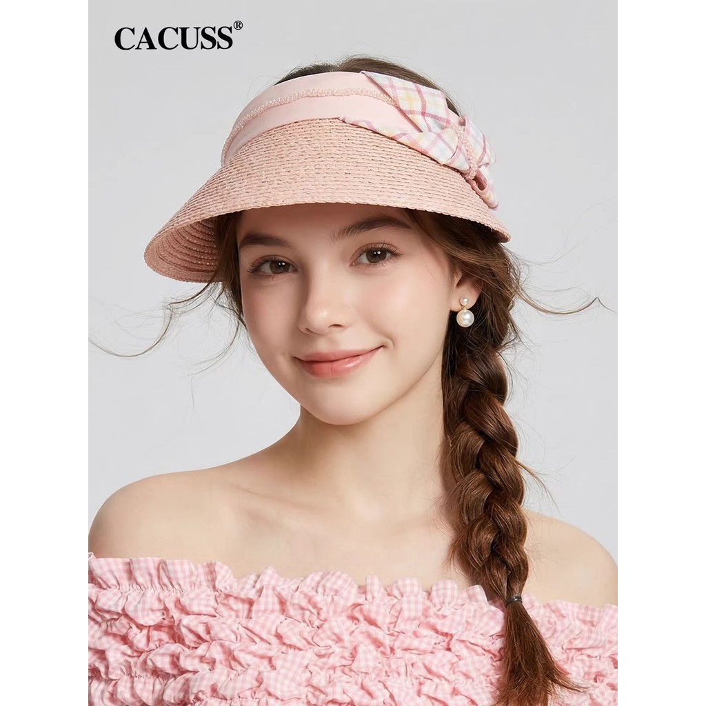 CACUSS Cartola Vazia Feminina Verão Doce Redutor de Idade Chapéu de Sol Ao Ar Livre Xadrez Face-Revealing Pequeno Chapéu