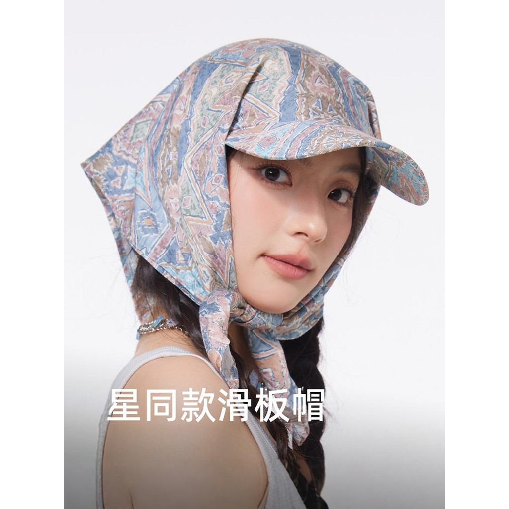 CACUSS Retro Skate Cap Senhoras Primavera Verão Vazio Top Cap Estilo Étnico Laced-Up Lenço Cap Sombrinha Boné de Beisebo