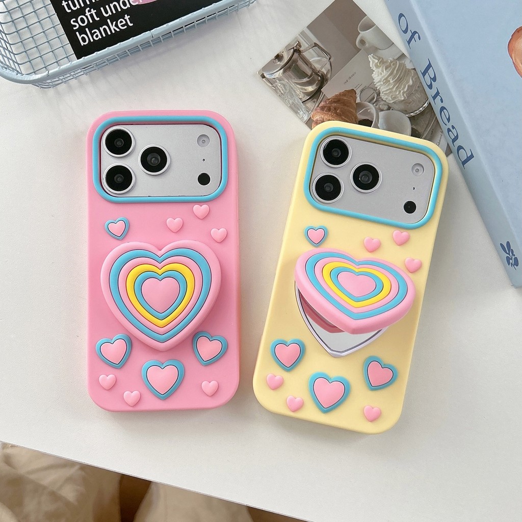 Flip Espelho Amor Coração Silicone Embalagem Para IPHONE 17 16 15 14 13 PROMAX PLUS Capa Protetora