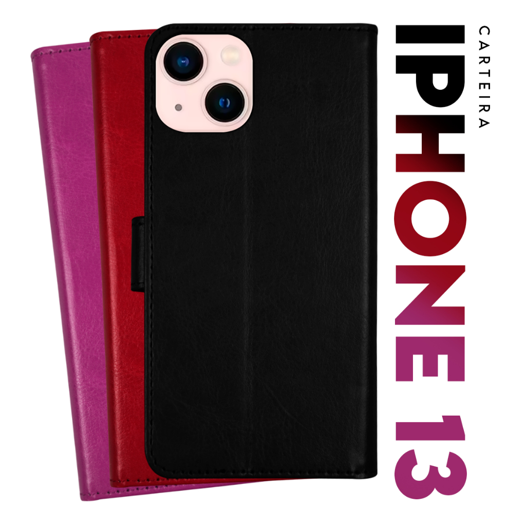 Capa Case Capinha Carteira Flip Cover Couro Sintético PRETA Para IPhone 13 tela 6.1  - Cell in Power25