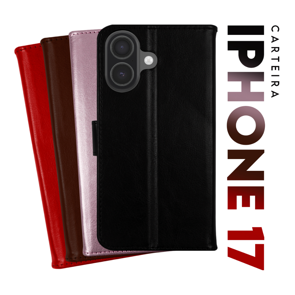 Capa Case Capinha Carteira Flip Cover Couro Sintético PRETA Para Novo Iphone 17 tela 6.3 pol - Cell in Power25