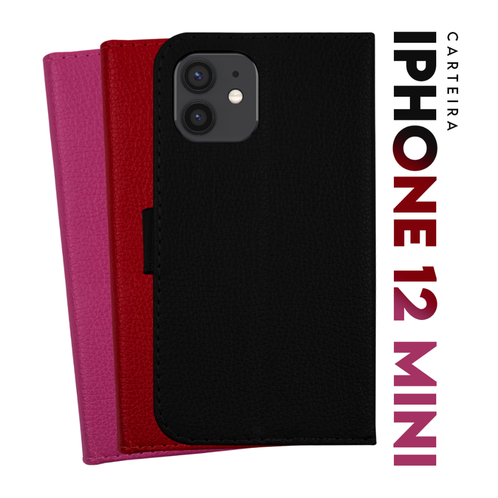Capa Case Capinha Carteira Flip Cover Couro Sintético PRETA Para Iphone 12 Mini tela 5.4 pol Cell in Power25