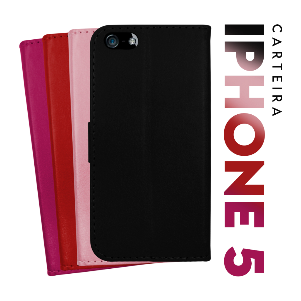 Capa Case Capinha Carteira Flip Cover Couro Sintético PRETA Para IPhone 5 5g 5s tela 4.0 pol Cell in Power25