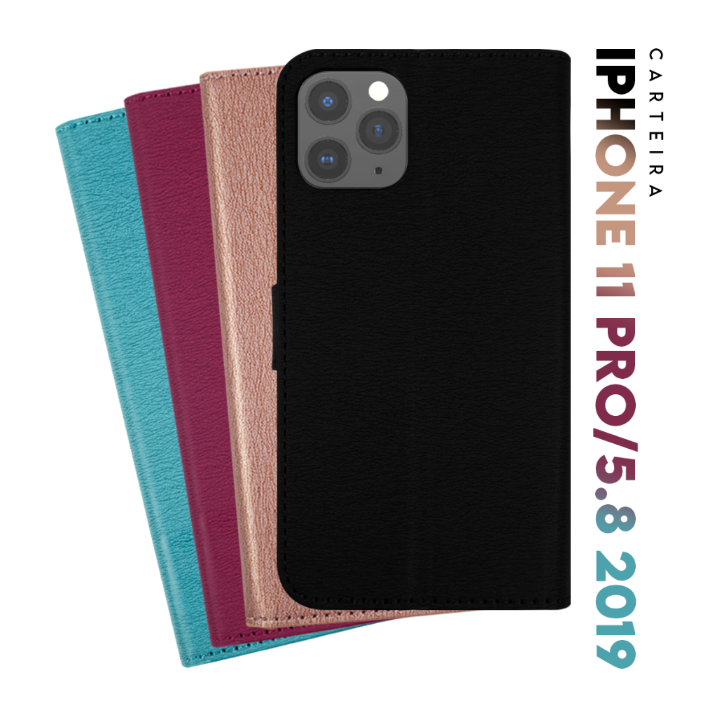 Capa Capinha Case Flip Carteira Couro Sintético PRETA para IPhone 11 Pro tela 5.8 pol Cell in Power25