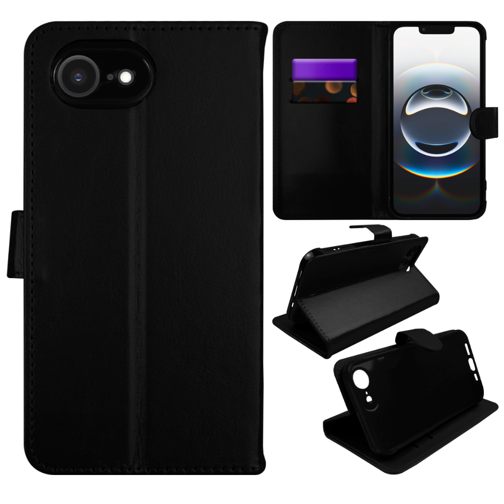 Capa Case Capinha Carteira Flip Cover Couro Sintético PRETA Para IPhone 17e tela 6.1 pol Cell in Power25